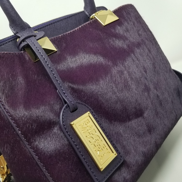 Bagley Mischka Purple Calf Hair Fur & Gold Handbag & Crossbody Bag - Picture 9 of 16